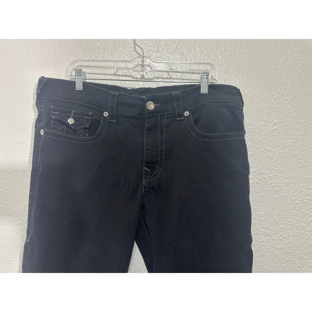 True Religion Ricky Relaxed Straight Black Contrast Stitch Jeans Mens 36